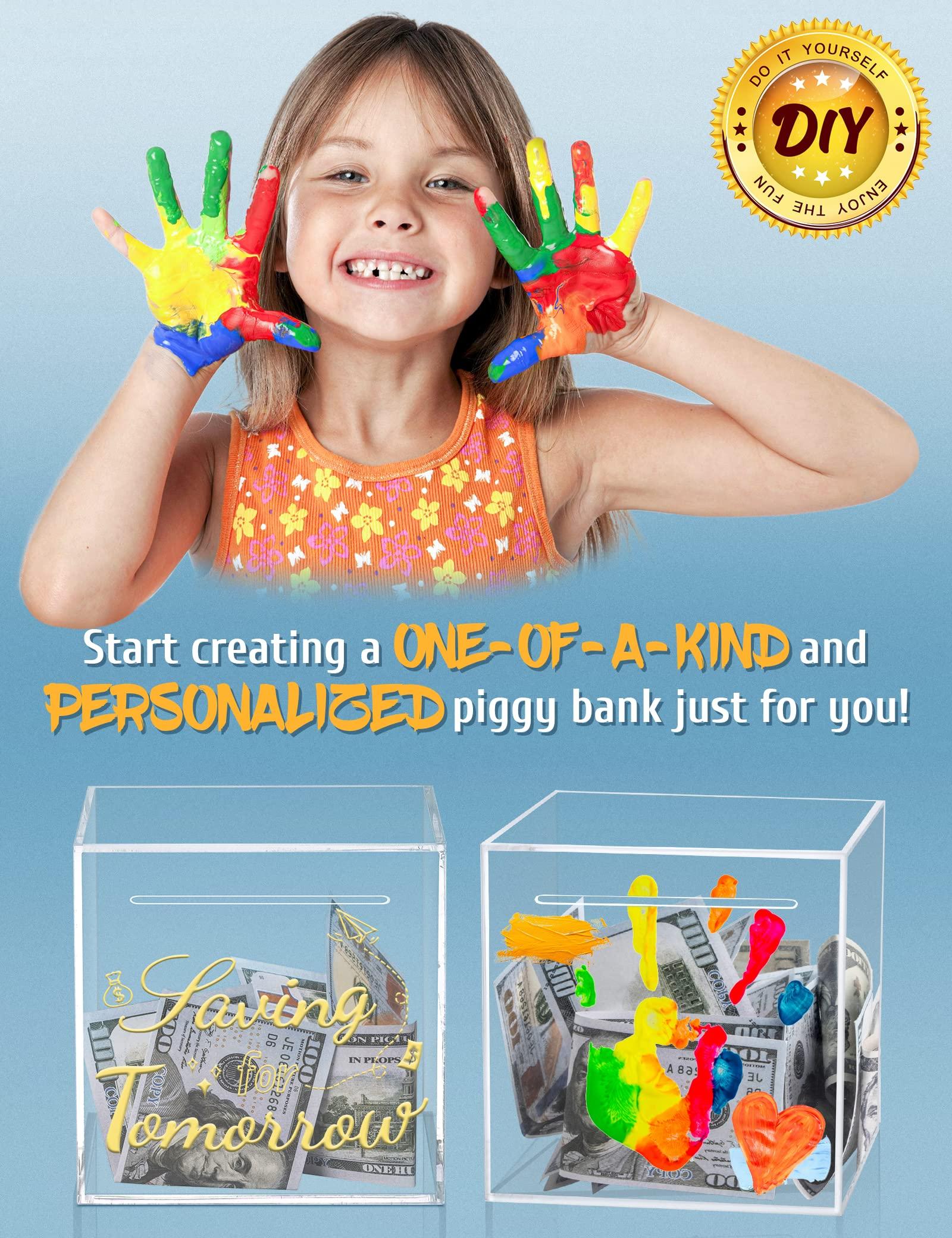 Kypeeka Kypeeka Clear Acrylic Piggy Bank for Adults Kids, Clear Money Saving Box Must Break to Open, Unopenable Piggy Bank for Cash Coins - 4.72\"