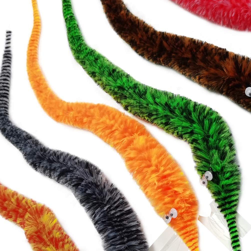 SHENGSEN SHENGSEN 12 Pieces Fuzzy Worm Toys String Pets Fuzzy Worms On String Bulk Trick Toy Party Favors for Kid Cat (12 Colors)