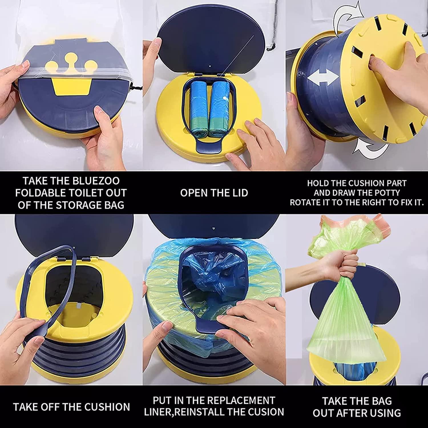 SunnySmile portable, foldable potty seat for toddler, Training Toilet Seat Emergency Toilet for Car, Camping, Outdoor, indoor (light blue, small)