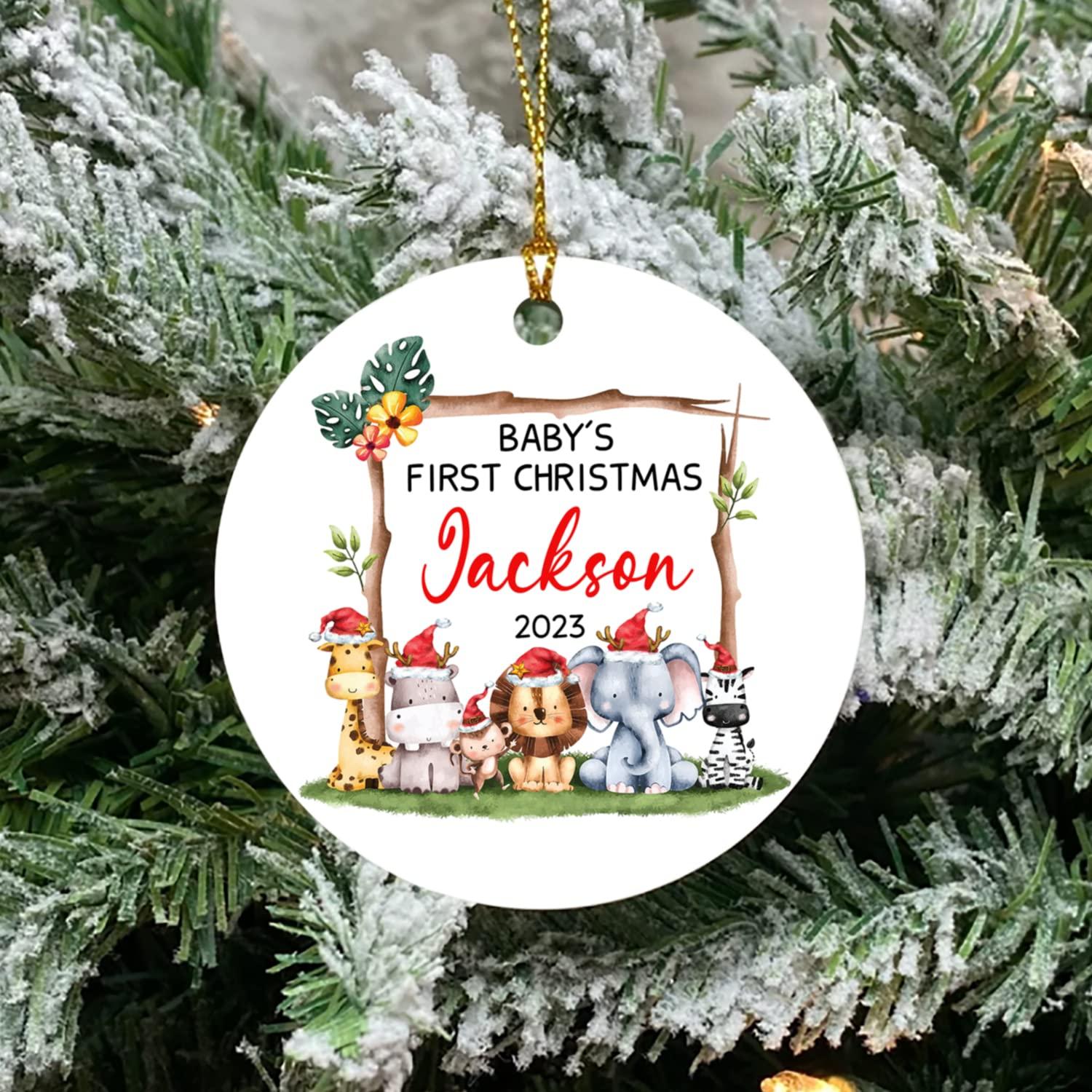 Cenluxy Personalized Baby's First Christmas Ornament 2025, Custom Name & Year Baby Ornament Gift for Newborn New Parents, Woodland Animals Ornament for Baby's 1st Xmas, New Baby Gift for Baby Boy Girl