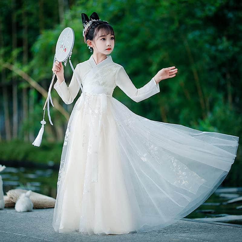 AINIFU Girl\'s Fairy Hanfu Dresses Traditional Tang Suits Guzheng Dresses Ancient Performance Costume