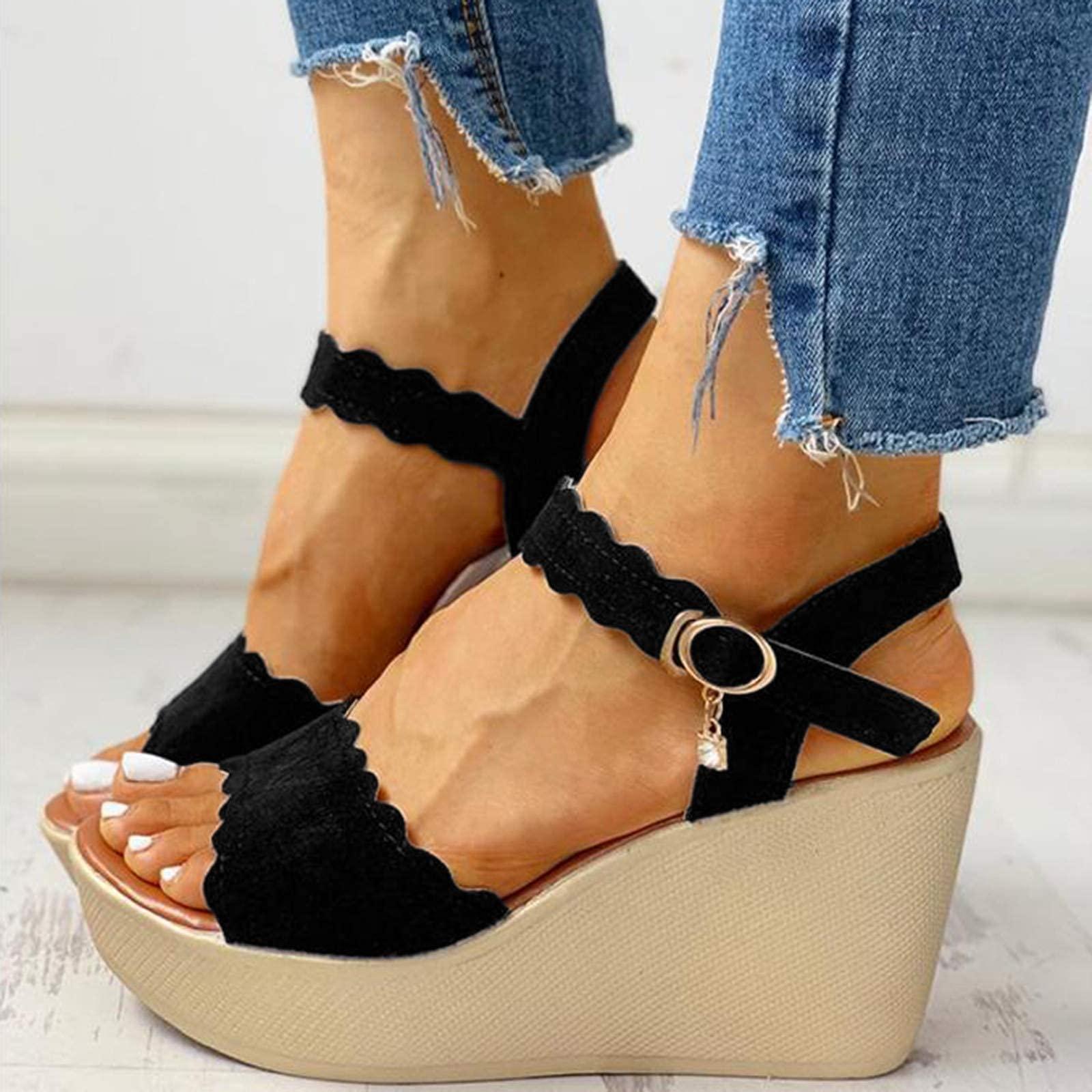 ZBYY ZBYY Women's Open Toe Buckle Ankle Strap Platform Wedge Sandals Adjustable Buckle Sandals for Wedding Party Dress
