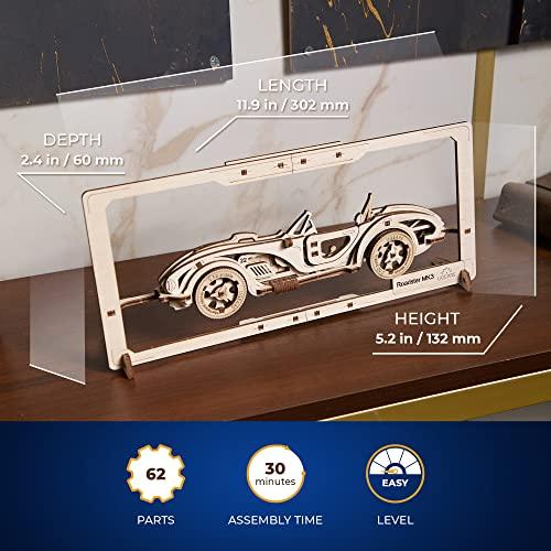 UGEARS UGEARS Roadster Models Kits to Build - Innovative 2.5D Puzzles Roadster Model Car Kits to Build for Adults - Classic Muscle Car Wooden Puzzles - Car Wood Model Kit Frame with Movable Parts