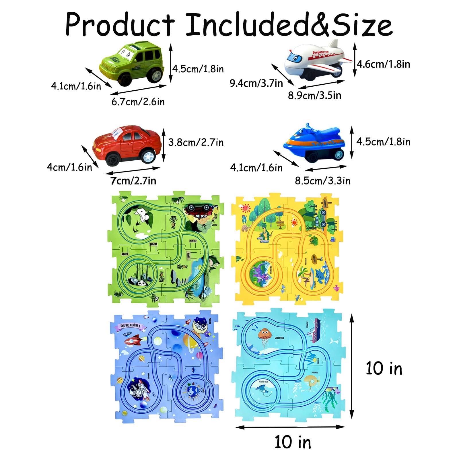 Aesinos Nukids Puzzle Racer Kids Car Track Set,Puzzle Racer Kids Car Track Set, Toys for 3 4 5 6 Year Old Boys,Rail car Puzzle Track Play Set Toys Rail car Puzzle Track Play Set (4PCS 4-in-1, 5PCS)