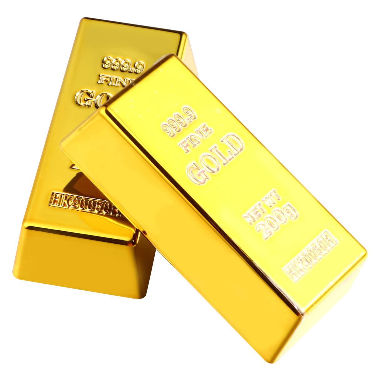 LUOZZY 2 Pcs Fake Gold Bar Replica Gold Bar Fake Golden Brick Bullion Plastic Golden Bar Props Novelty Gifts(16.5x7.6x4.8cm)