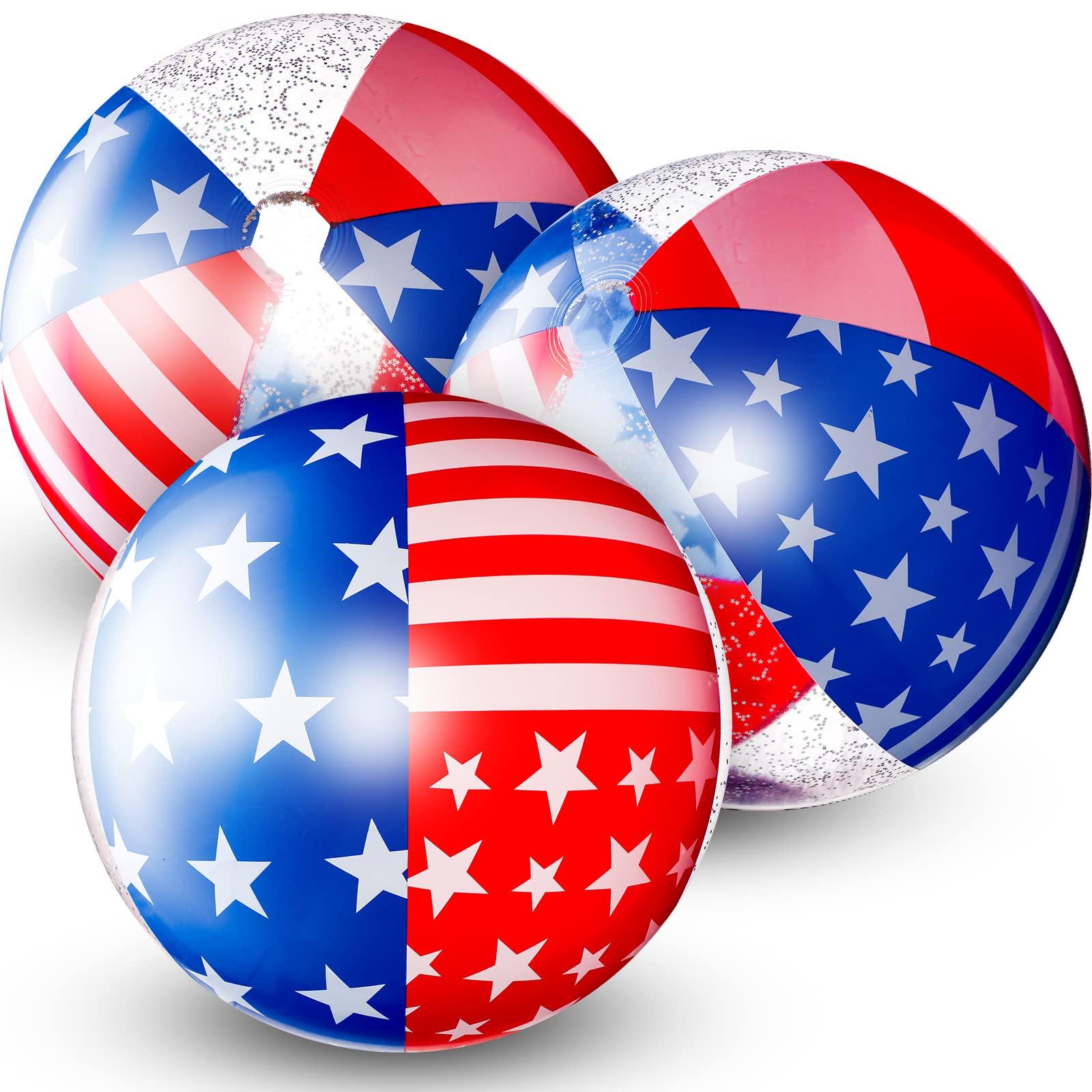 Leitee 3 Pcs Patriotic Beach Ball Inflatable Pool Beach Balls Filled with Stars Confetti 16 Inch Large Beach Balls Pool Party Float Pool Balls Set Glitter Star Decorations Party Glitter Star Beach Toys