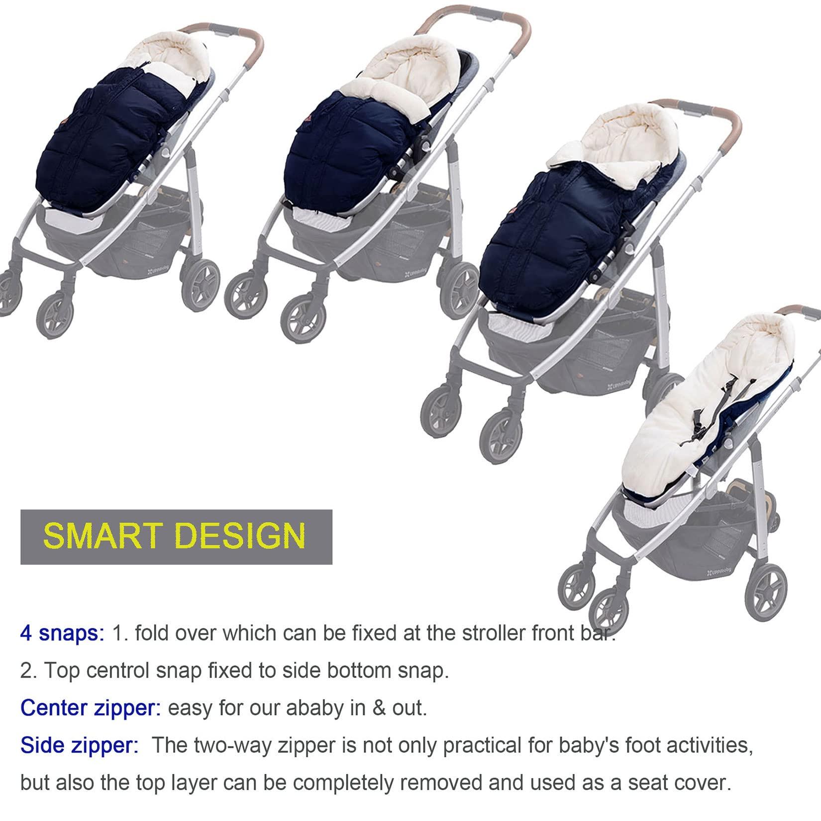 KZ Dotnz KZ Dotnz Universal Stroller Footmuff with Adjustable Zips, Soft Hood, Waterproof Warm Baby Stroller Bunting Bag