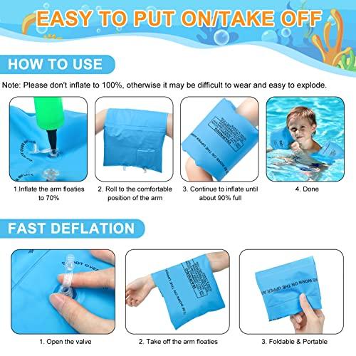 Korlon Tec Arm Floaties for Kids 6-12yrs, PVC Arm Floaties Inflatable Swim Arm Bands Floater Sleeves Swimming Rings and Swimming Goggles Kids Floaties for Pool 6 Pack (Blue)
