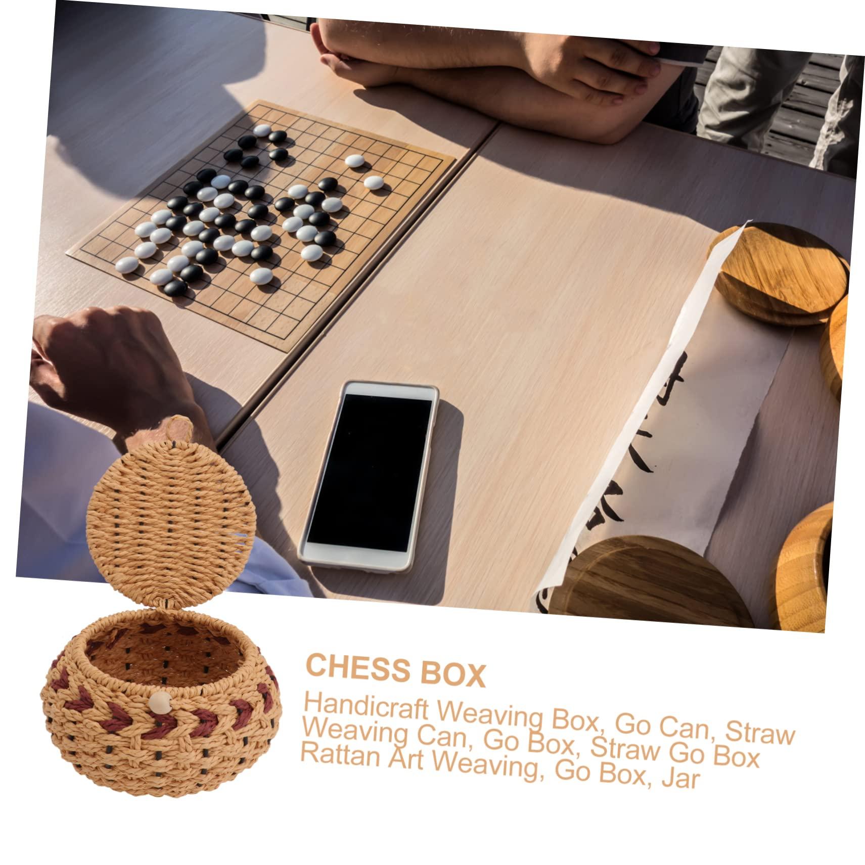 Abaodam Abaodam 2pcs Straw Pot Go Jewelery Organizer Wooden Chess Board Wicker Bin Chess Storage Jar Work Desk Accessories Weaving Simple Jar Jewelry Ring Holder Pantry Grass Storage Tank to Weave
