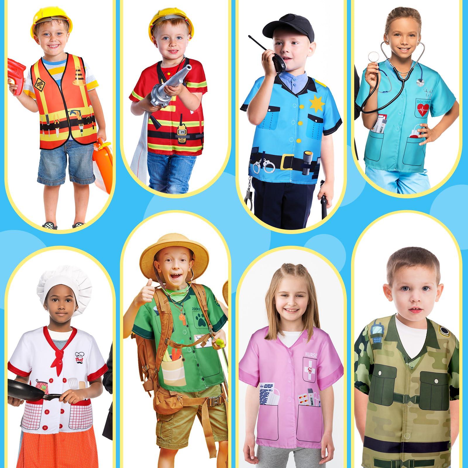 Jiuguva Jiuguva 12 Pcs Kids Role Play Costume Dress up Clothes Cosplay for Kids Community Helper Career Costumes Doctor Construction Workers Fireman Police Career Day Pretend Play
