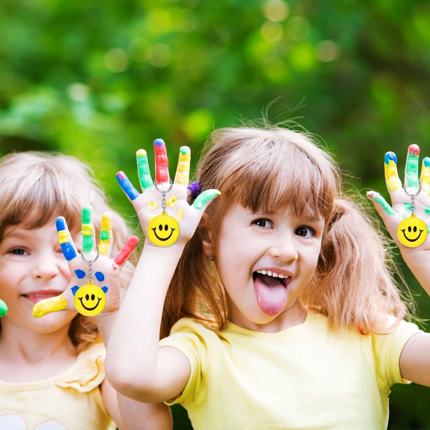 Blulu Blulu 20 Pack Smile Stress Balls Keychains Mini Foam Ball Keychains Yellow Funny Face Stress Balls Keychains for Party Favors, School Carnival Reward, Birthday Party Supplies, Goodie Bag Stuffers