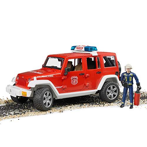 Bruder Jeep Rubicon Fire Rescue Vehicle with Electronic Emergency Siren Sounds and Fireman Figurine