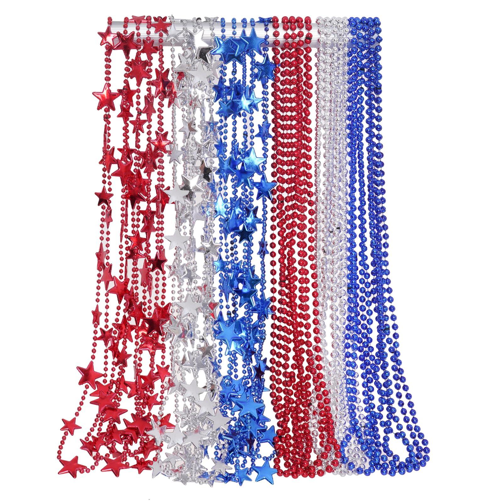 SUMERSHA SUMERSHA 30pcs 4th of July Beads Necklaces Red White Blue Beaded Necklace Star Necklace for Independent Memorial Day Parade Accessory Patriotic Crafts Party Supplies