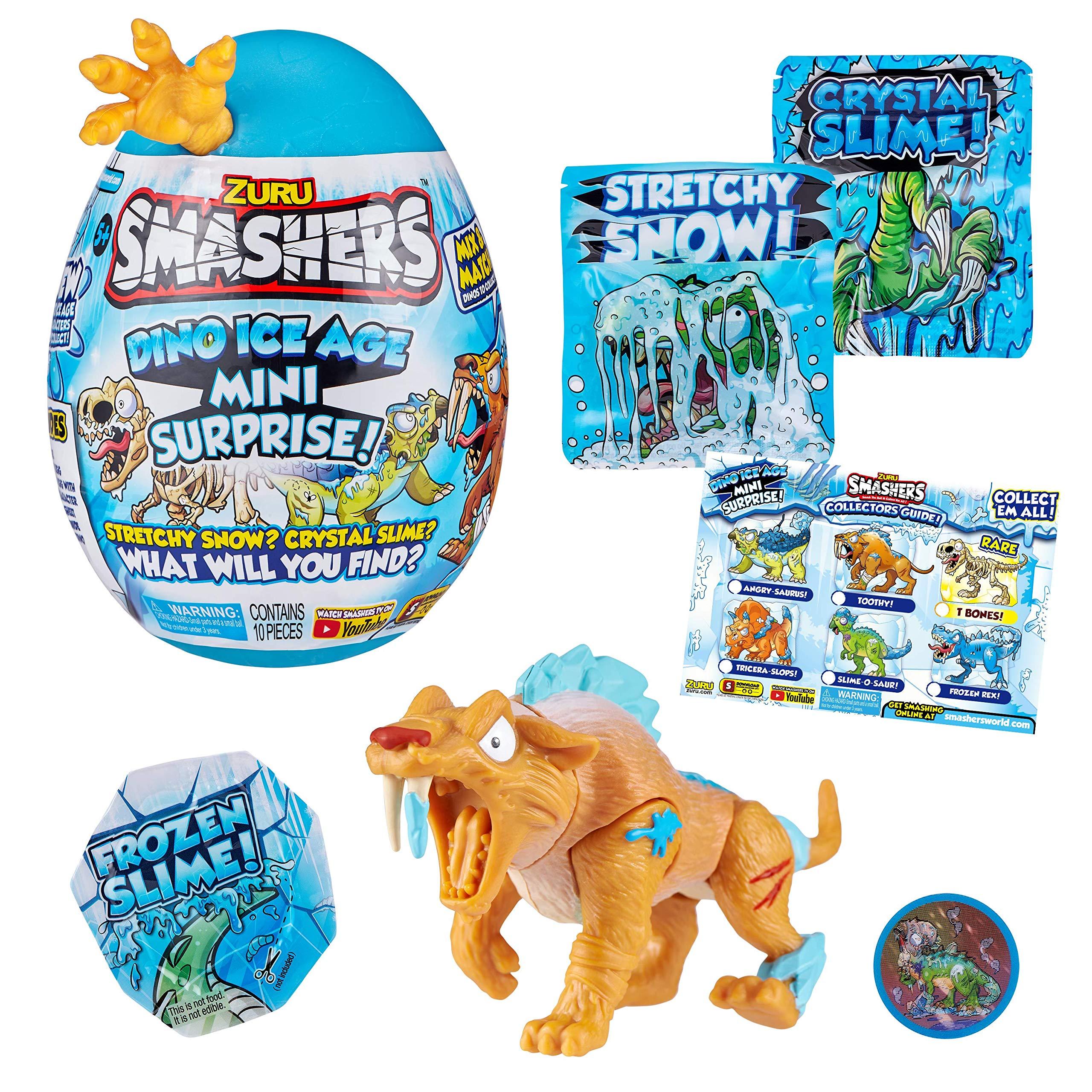 Smashers Smashers Dino Ice Age Sabre Tooth Tiger by ZURU Mini Surprise Egg with Many Surprises! - Slime, Dinosaur, Collectibles, Toys for Boys and Kids (Sabre Tooth Tiger)