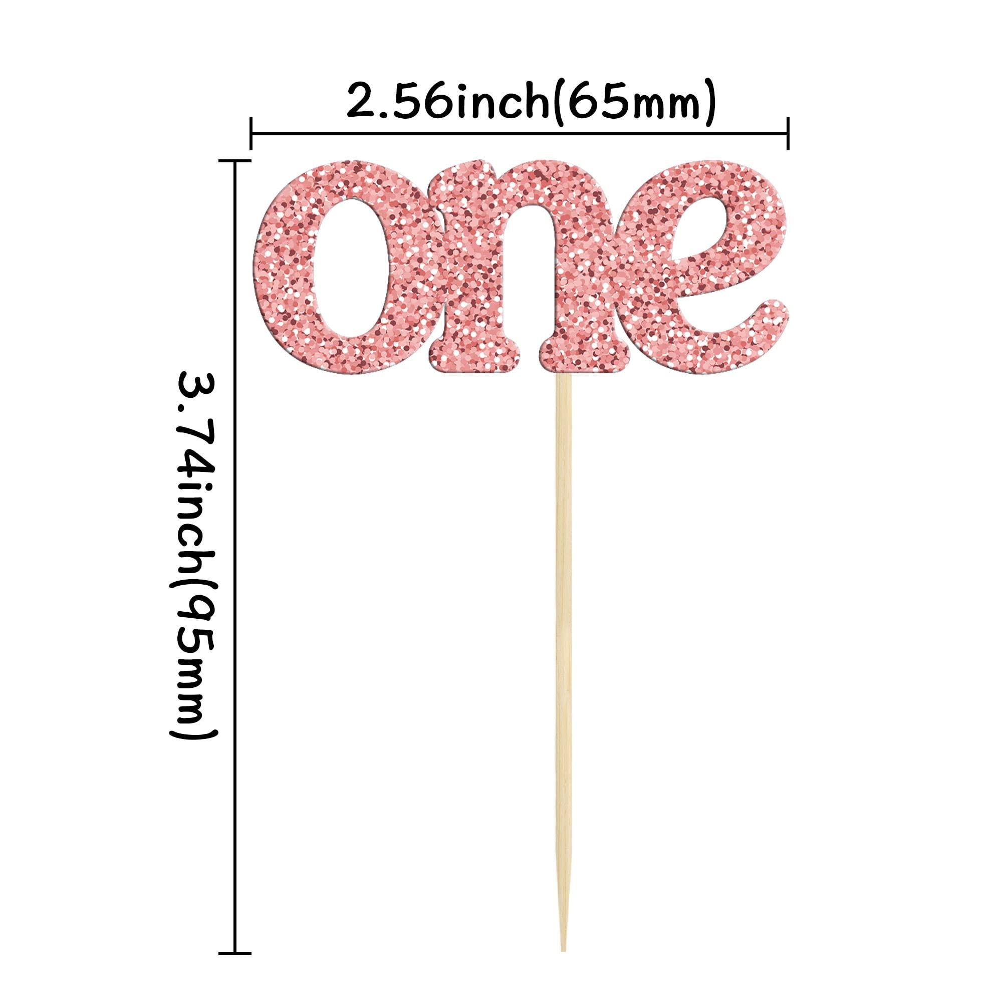 Ephlyn 24Pcs First Birthday Cupcake Toppers Glitter One Cupcake Picks Baby Shower 1st Birthday Cake Decorations Party Supplies Rose Gold