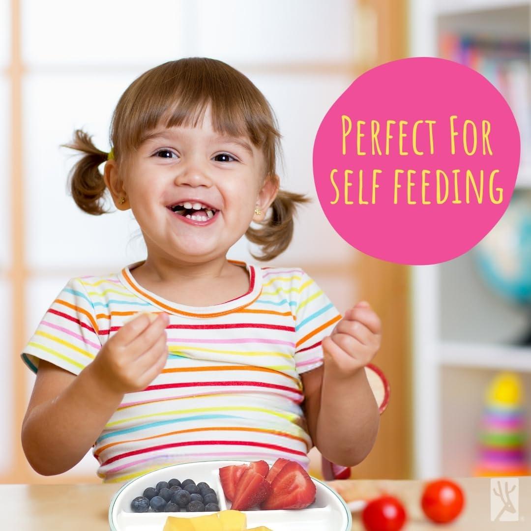 Elk and Friends Elk and Friends Kids 7.8 Porcelain White Plates with Silicone Suction Sleeves Sleeves | Divided Plates | Suitable for Babie/Kids/Toddlers | Microwave & Dishwasher Safe | Non Slip | Snack Dishes