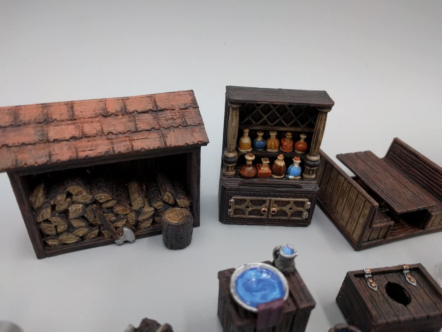 3DEGOS Inn and Tavern Furniture DND Terrain 28mm for Dungeons and Dragons, Warhammer, D&D, Pathfinder, RPG, Miniatures, Age of Sigmar, Tabletop, D and D, Dungeons and Dragons Gifts
