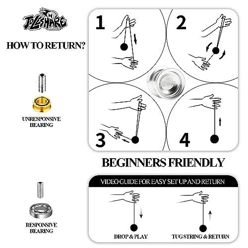JOLESHARE JOLESHARE Professional Unresponsive Yoyo for Pros and Responsive Yoyos for Kids Beginners, Package Includes Replaceable Responsive Bearings, yo-yo Gloves, and 5 yo-yo Cords(Silver)