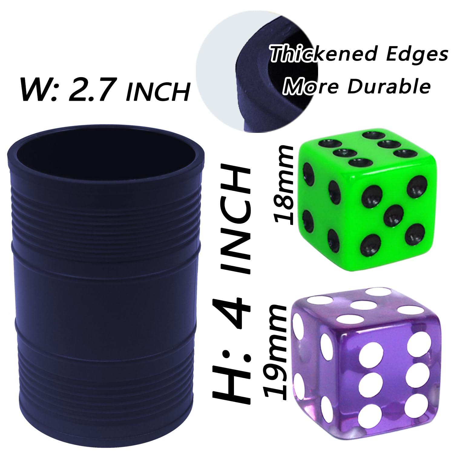 HIOHWEFH Dice Stacking Cup(Blue) Set with 4 Pcs 19mm(Purple) and 5 Pcs 18mm(Green) Standard 6 Sided Dices, with Storage Bag-Magic Tricks Instruction