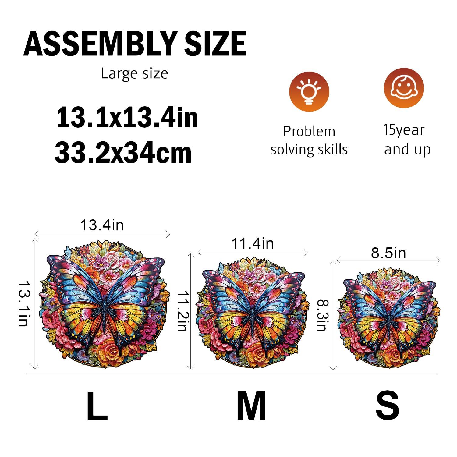 Jigfoxy Jigfoxy Wooden Puzzle for Adults, Butterfly and Flowers Wooden Jigsaw Puzzles for Adults, Unique Animal Shape Wood Cut Puzzles for Family Friend Puzzle Lovers(L-13.4 * 13.1in-300pcs)