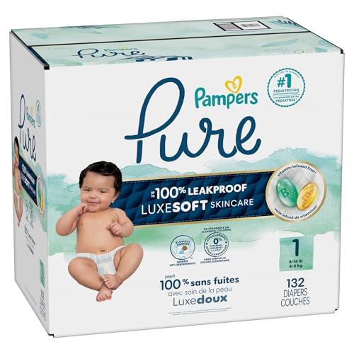 Pampers Pampers Baby Diapers - Pure Protection - Size 1, 132 Count, for up to 100% Leakproof, Premium Plant-based Skin Protection