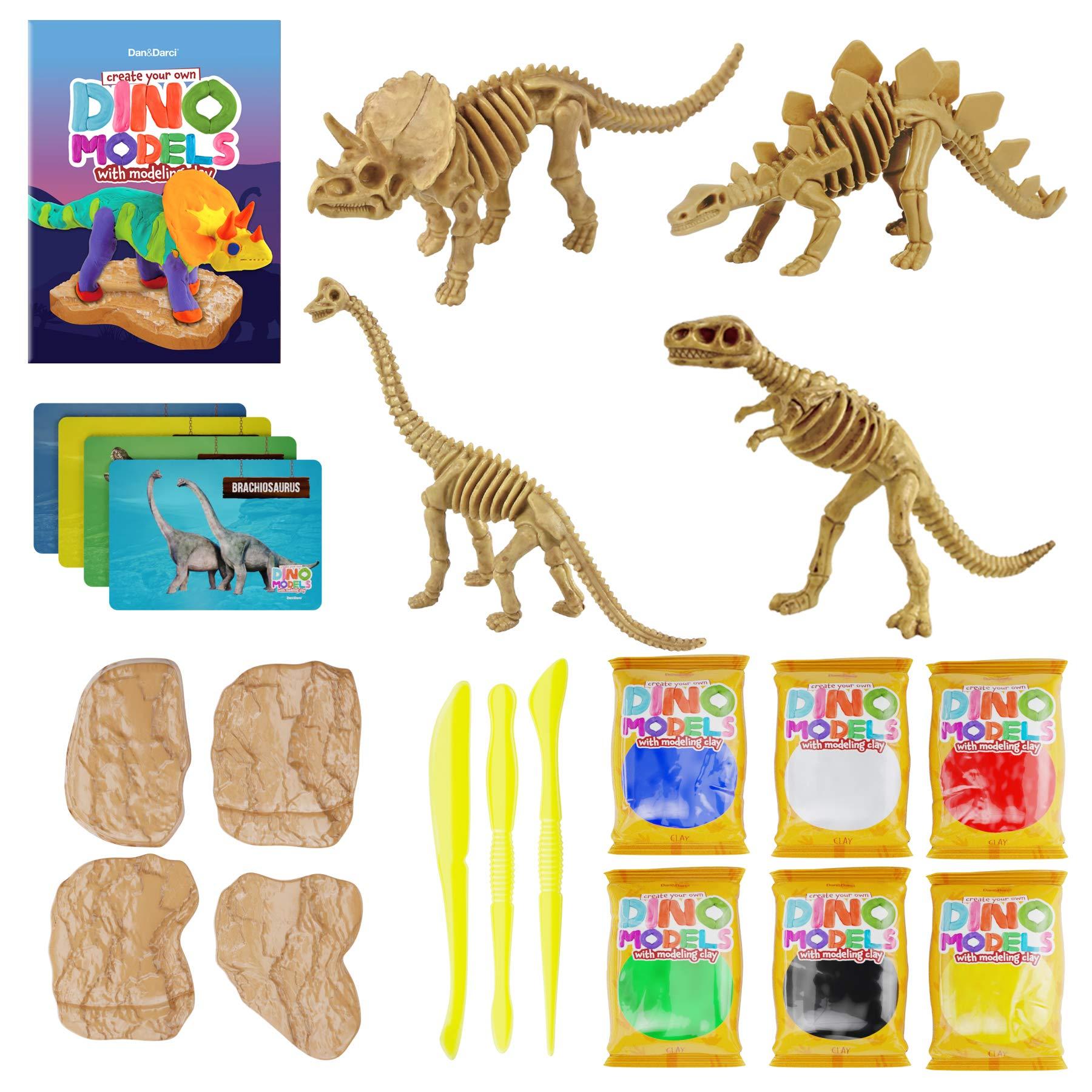 Dan&Darci Dino Models, Clay Craft Kit - Dinosaur Arts and Crafts for Kids - Easter Gifts for Boys & Girls - Build 4 Dinos with Air Dry Magic Modeling Model Set Ages 3, 4, 5, 7, 8+ Boy or Girl
