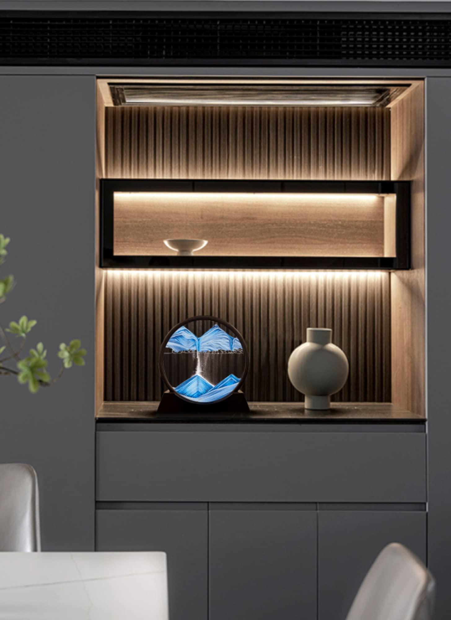 BESNUT 12 Inch Moving Sand Art Picture Flowing Sand Painting 3D Deep Sea Sandscape Liquid Motion Display 360 Rotation Round Glass Frame Relaxing Desktop Home Office Decor for Adult Kid Desk Art ( Color : Go