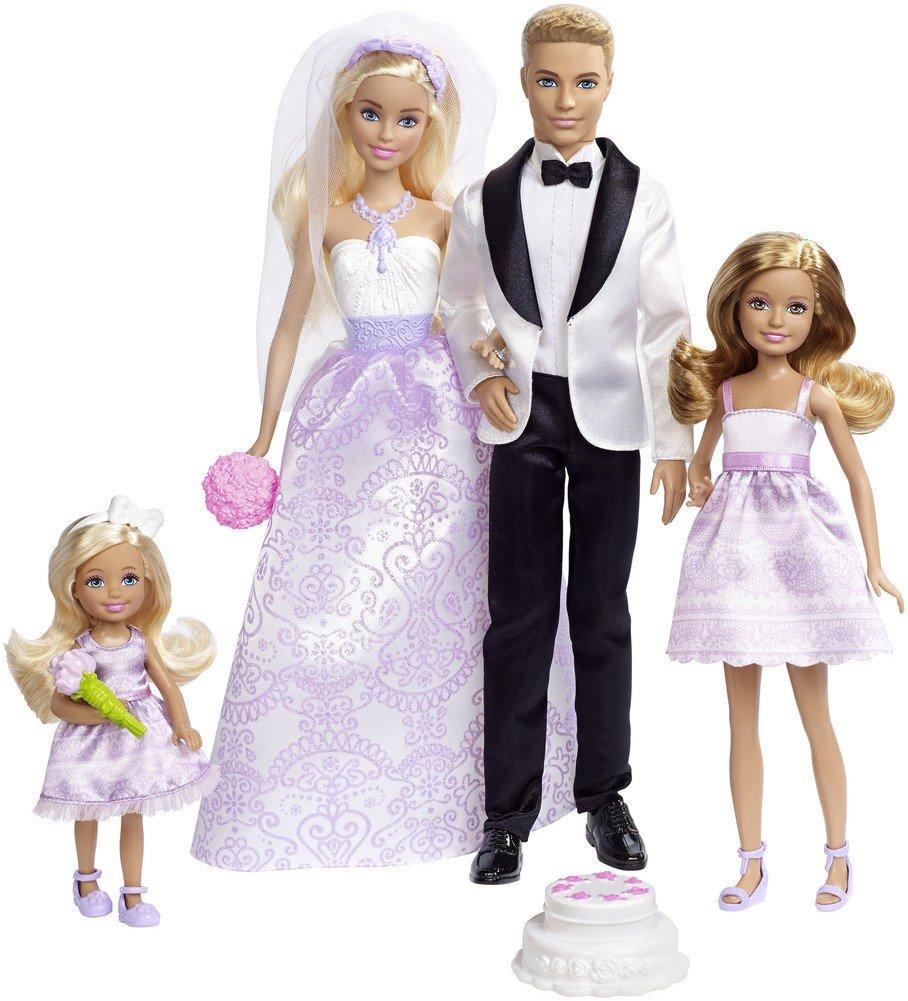 Barbie Barbie Wedding Set with Bride and Groom Dolls, Stacie, Chelsea and Accessories (Mattel DRJ88), Assorted Colour/Model