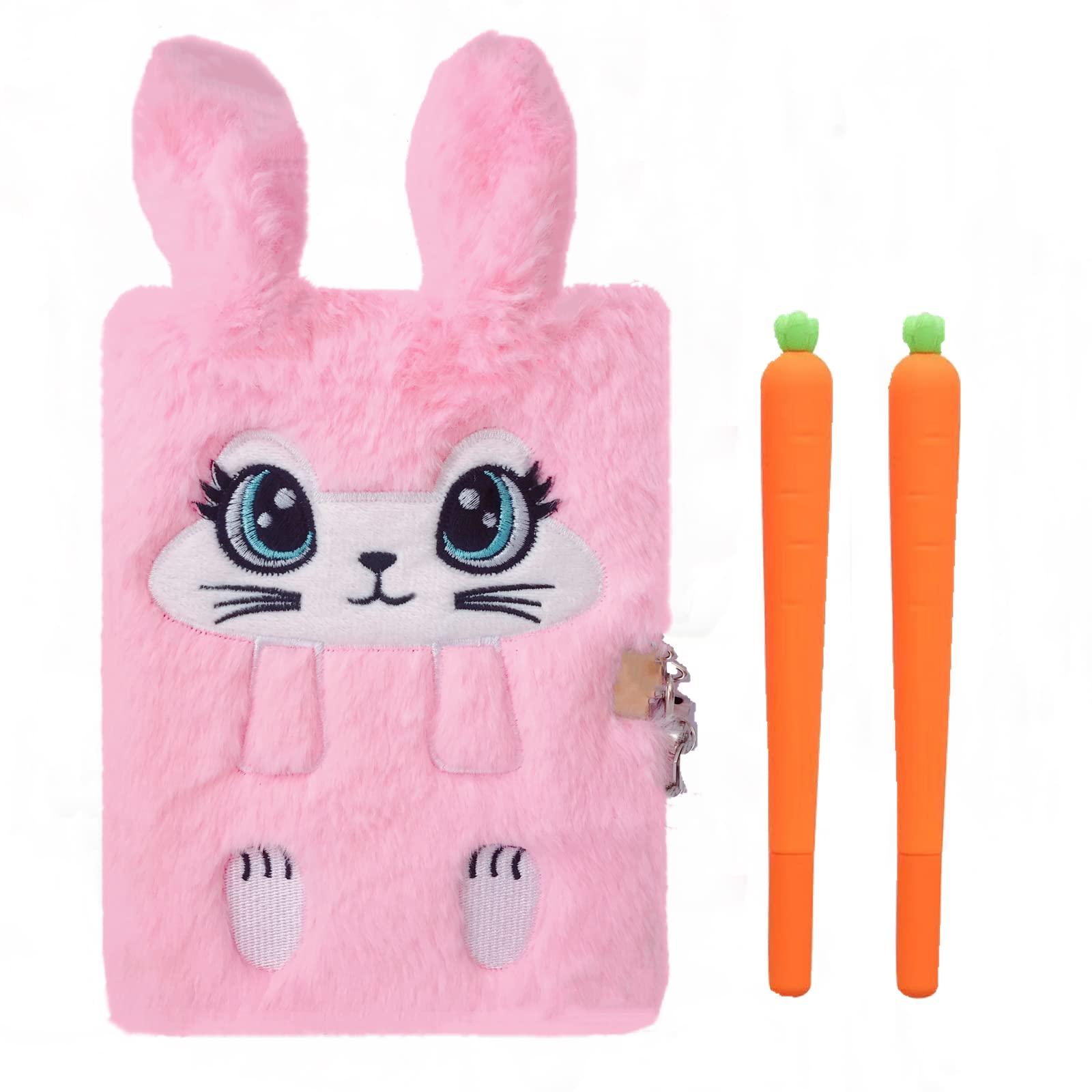 Luolizon Luolizon Bunny Diary with Lock for Girls,Kids Cute Fuzzy Journal Girls Fluffy Rabbit Notebook Age 8-12 Set with 2 Carrot Pens for Easter DayBirthday,New Year