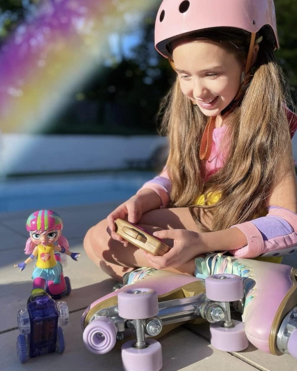 Roller Girl JAKKS Pacific Rock N Rollerskate Doll Rainbow Riley Light Up Remote Control Rollerskating Doll - Plays Music and Skates!, 10\" H