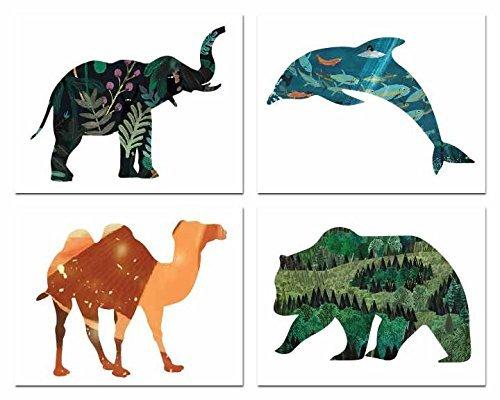 Children Inspire Design Animal Habitat Collection (Set of Four 24x36 Inch Print Wall Art Prints), Nursery Decor, Kid's Room Decor, Gender Neutral Nursery Decor, Baby Room, Playroom Decor, Nursery Rhyme