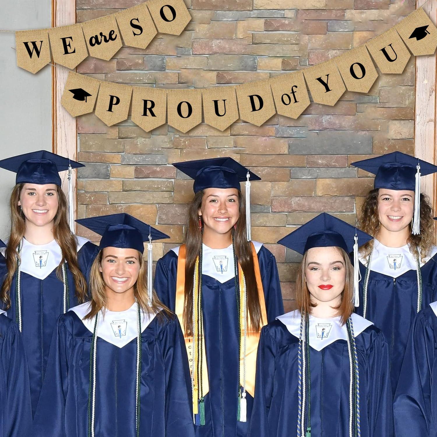 iPartycool iPartycool 16pcs Burlap We are So Proud of You Banner, Rustic Vintage Graduation Banner-No DIY, Congratulations Graduate Banner 2024 for Graduation Party Decorations 2024 Congrats Grad Decorations