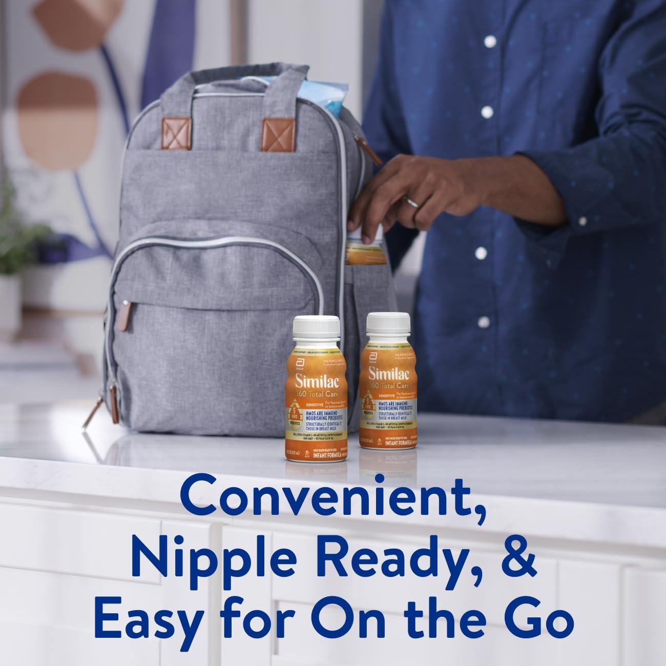 Similac Similac 360 Total Care Sensitive Infant Formula for Fussiness & Gas Due to Lactose Sensitivity, Has 5 HMO Prebiotics, Non-GMO, Baby Formula, Ready to Feed, 8-fl-oz Bottle, Pack of 24