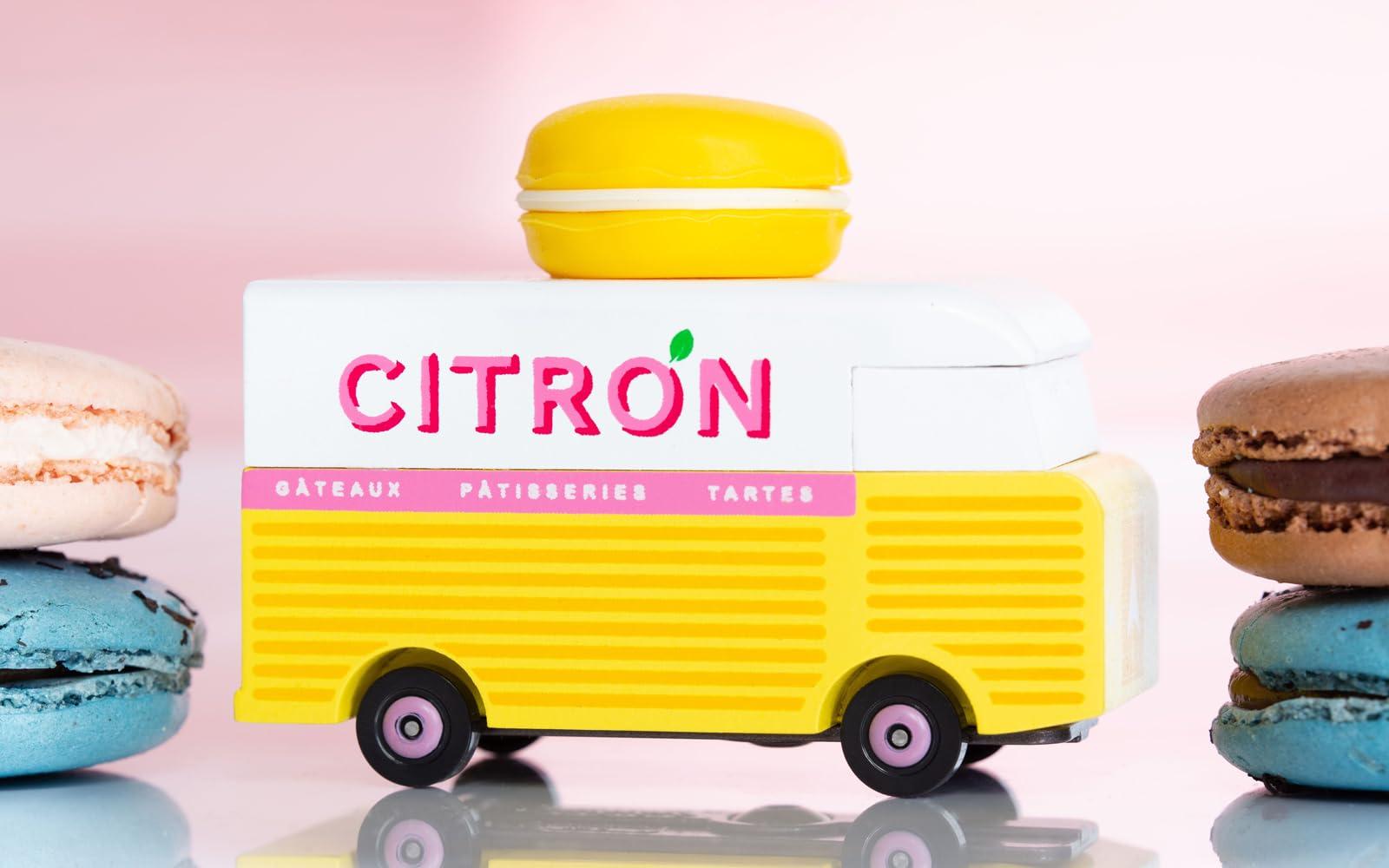 CANDYCAR Candylab Toys CANDYCAR Wooden Food Truck Collection - Citron Macaron Van, Premium Handcrafted Beech Wood Toy Car