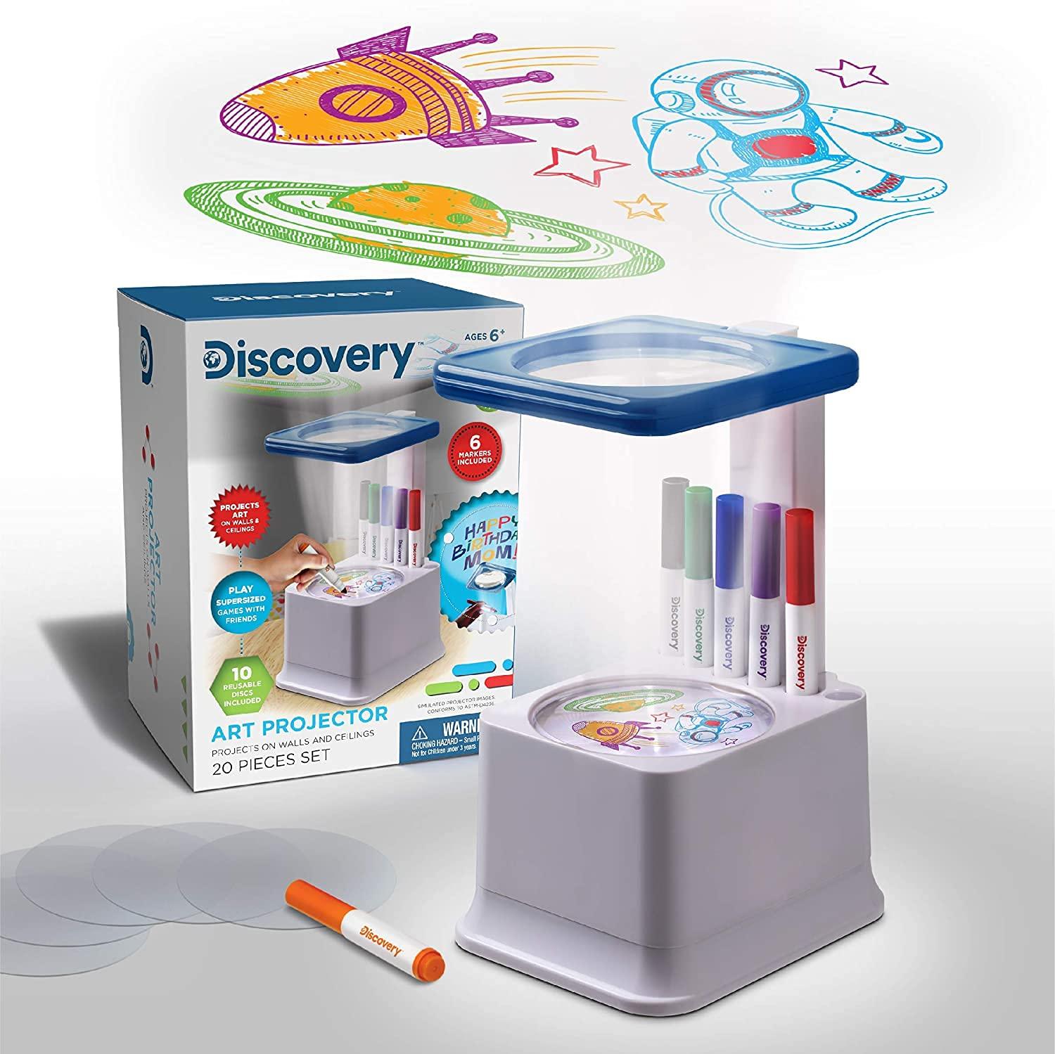 Discovery Kids Discovery Kids Art Projector with Six Dry Erase Markers and 10 Reusable Drawing Discs, Draw on Reusable Transparent Sheets, Magnify and Project Art onto Ceilings, Walls, and More
