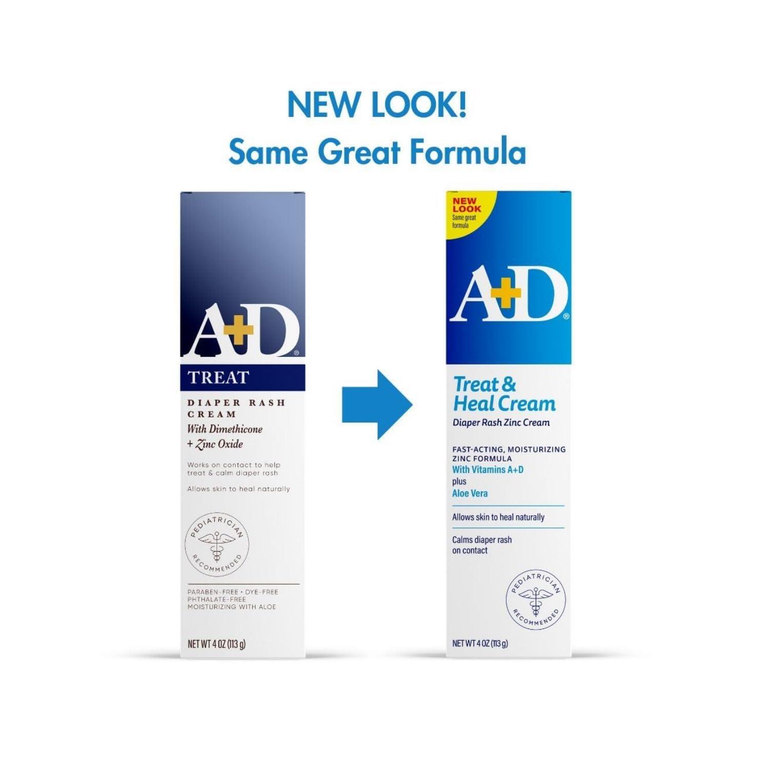 A+D A+D Zinc Oxide Diaper Rash Cream - Soothes & Treats Diaper Rash - Zinc Oxide 10% Dimethicone 1% - Easy Spreading Cream for Baby - Healing Skin Ointment for Red, Irritated Skin - 4oz, 2 Pack