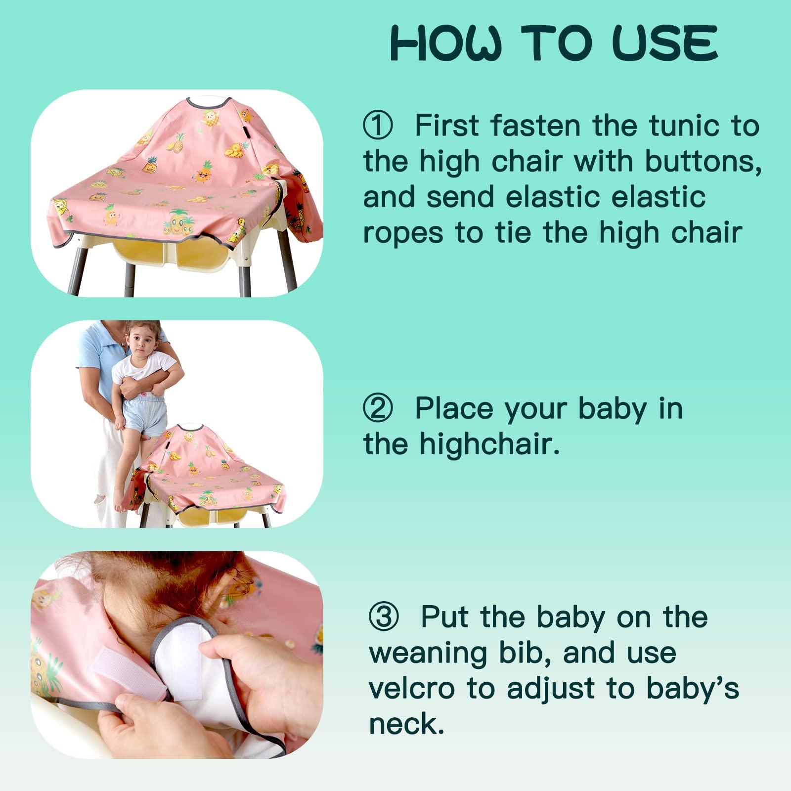 PewinGo PewinGo Weaning Bib & BLW Attaches and Fully Cover to Baby Highchair, Long Sleeves Bib with Waterproof, Machine Washable & Comfortable,Easy to Clean, Suitable for Baby Infant-Pink