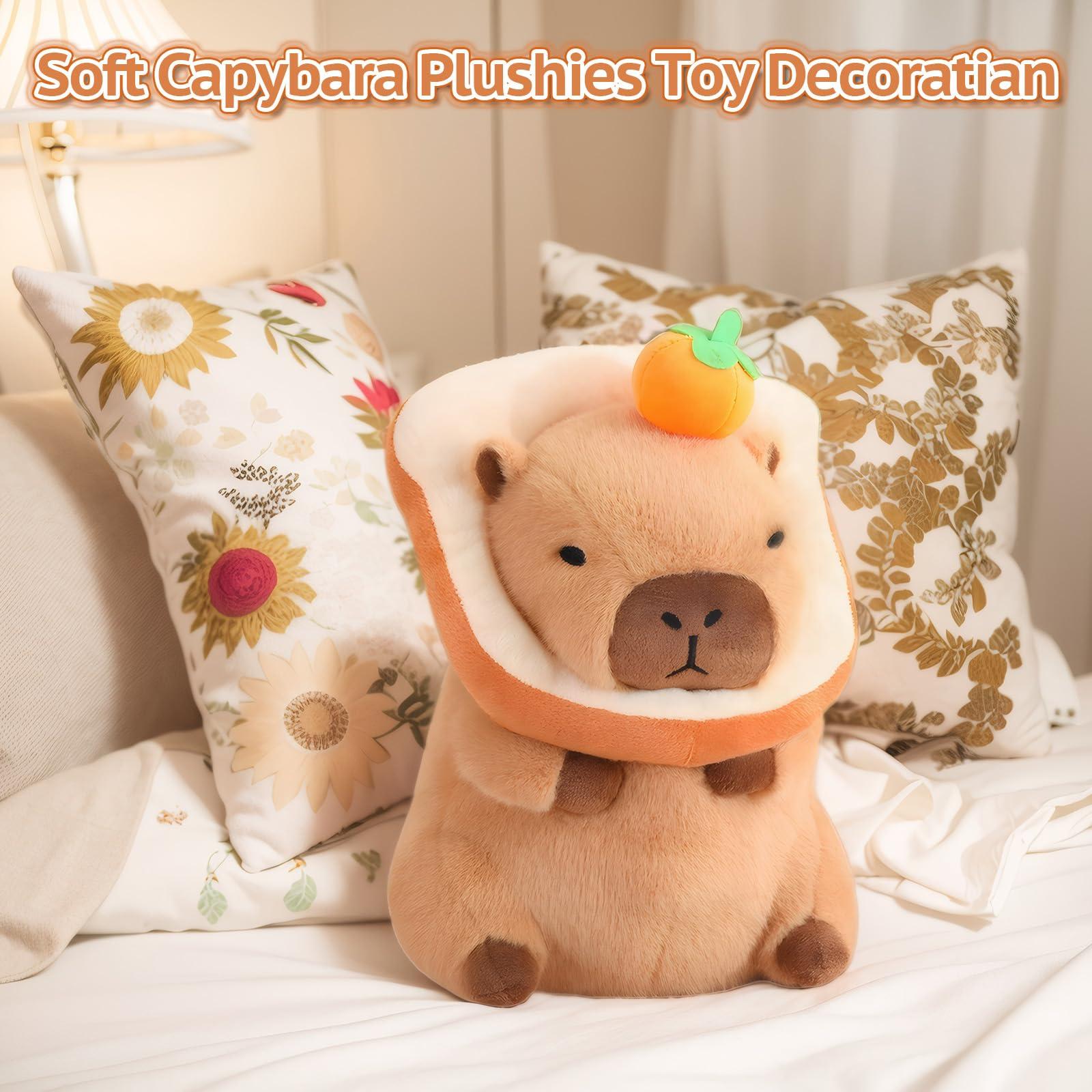NXNYNZ NXNYNZ Cute Capybara Plush Pillow with Bread Kawaii Soft Orange Capybara Stuffed Aniamls Capybara Plush Toys Hugging Gifts Kids Girls Boys 12 inch