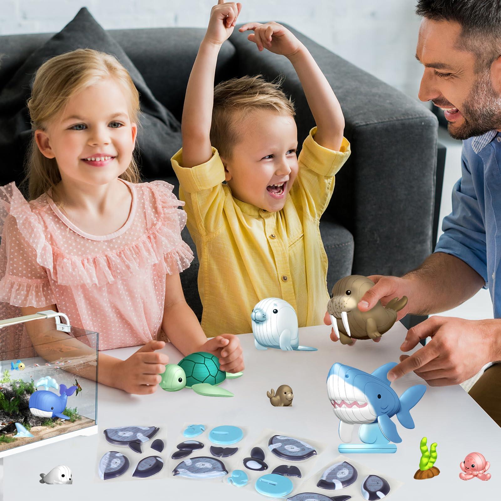 LC eterna 3D Sea Animals Puzzle, 3D Puzzles for Kids, 6 PCS Water Proof Animal Stickers, Mini Ocean Animals Toys Gifts for Boys Girls Kids