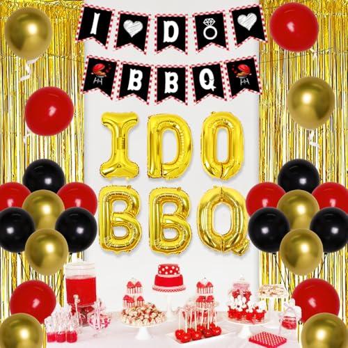 Wonmelody BBQ Bachelorette Decorations, I Do BBQ Decorations - Banner, Diamond Ring, Barbeque Pig Foil Balloon for Better be Quick Engagement Bridal Shower Party Supplies with Tinsel Curtain Backdrop