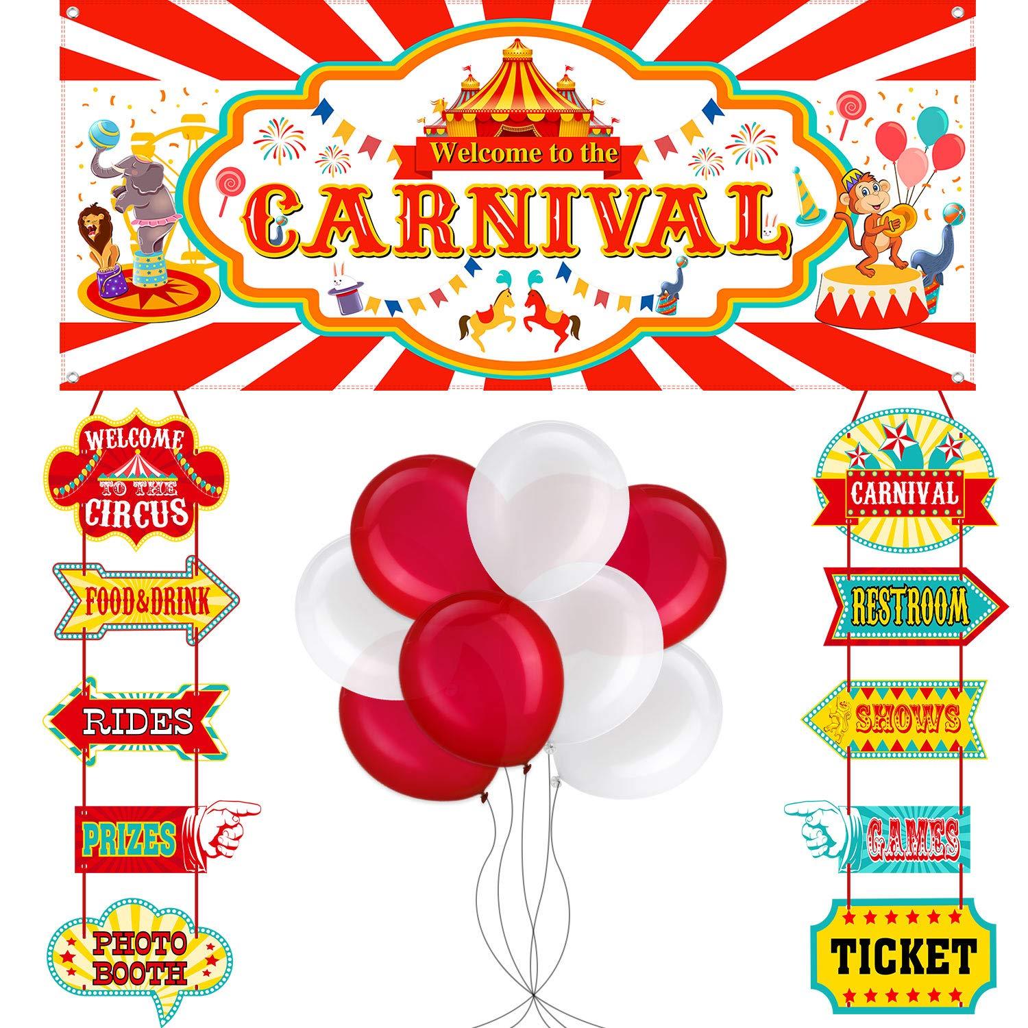 Blulu 46 Pieces Circus Carnival Party Decoration Set Circus Theme Carnival Banner Carnival Cutouts and Circus Color Balloons Circus Carnival Party Suppliers and Favors