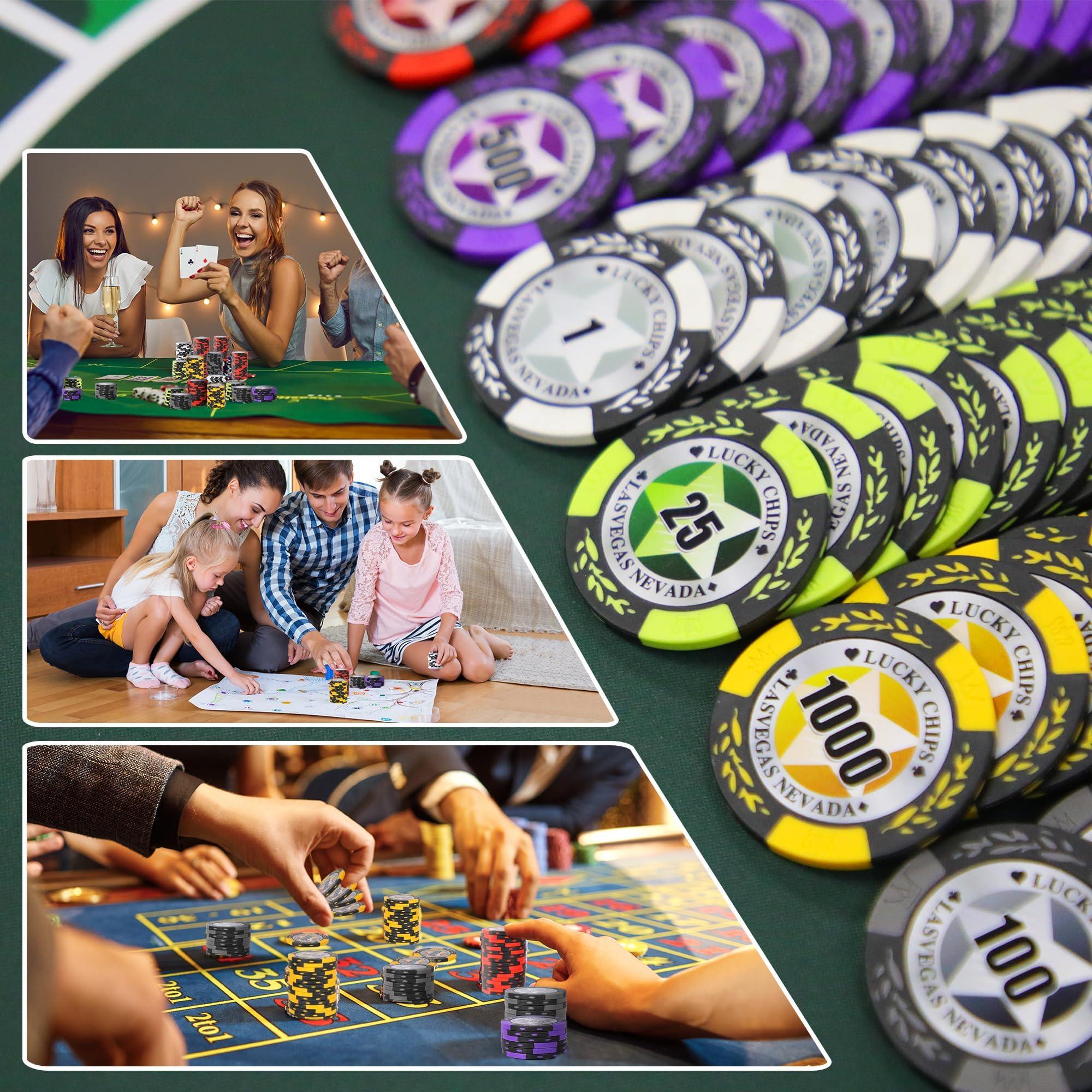 ORIENGEAR ORIENGEAR Poker Chips Professional, 50 Pcs 14 Gram Poker Chips Composite with Clear Denomination, Numbered Chips for Casino Card Game, Blackjack, Roulette Games, for Poker Lover, 8 Color