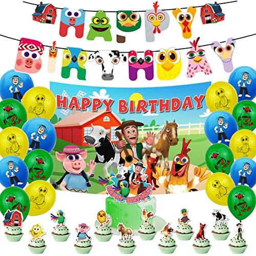 HJHLYYANM La Granja De Zenon Birthday Party Decoration Zenon Farm Party Supplies Include HAPPY BIRTHDAY Banner Balloons Cake Topper Cupcake Toppers Background Farm Party Decoration