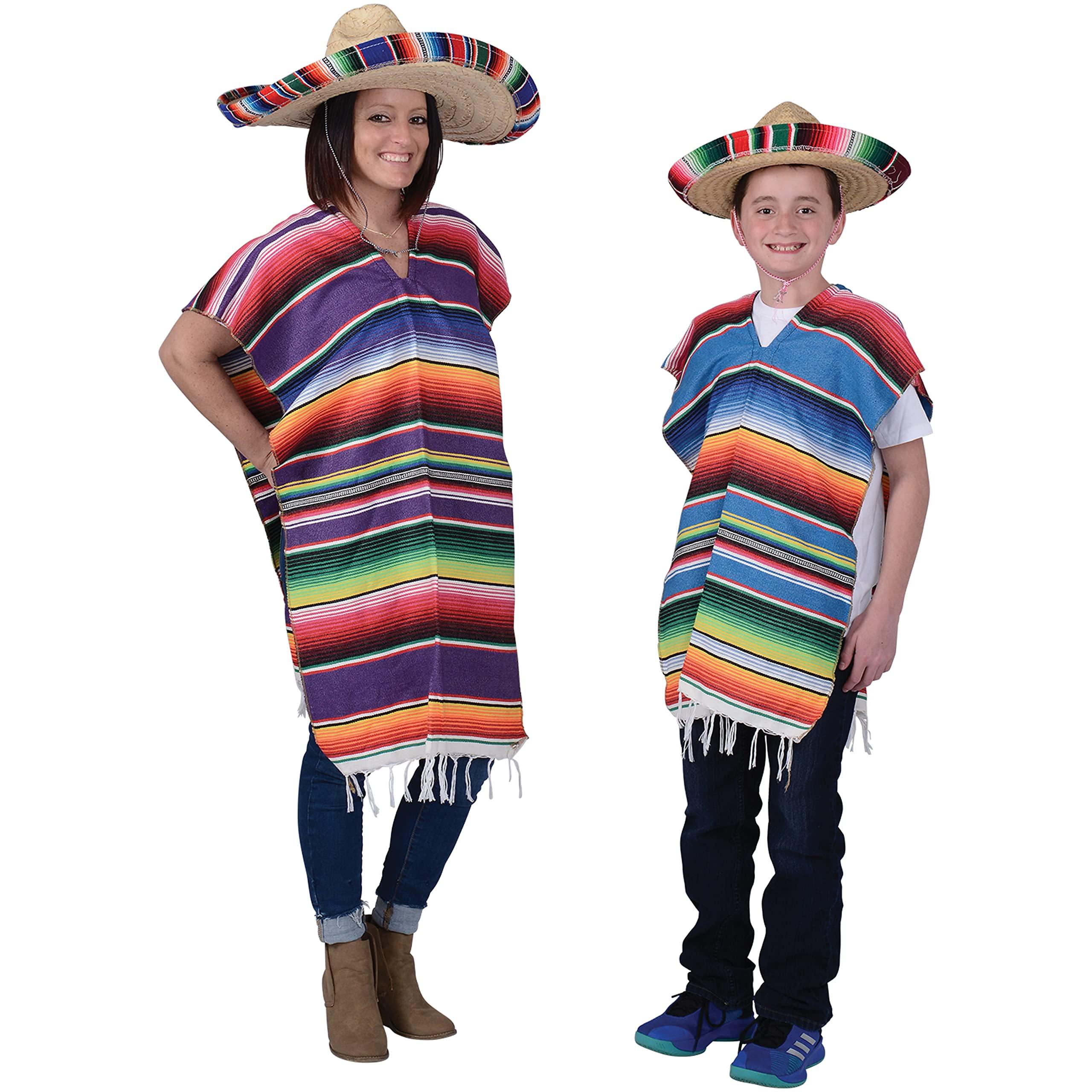 GiftExpress GiftExpress Mexican Poncho for Kids, Mexican Traditional Serape Poncho for Cinco de Mayo, Mexican Fiesta Theme Party Costume, Kids Mexican Serape Costume, Halloween Costume