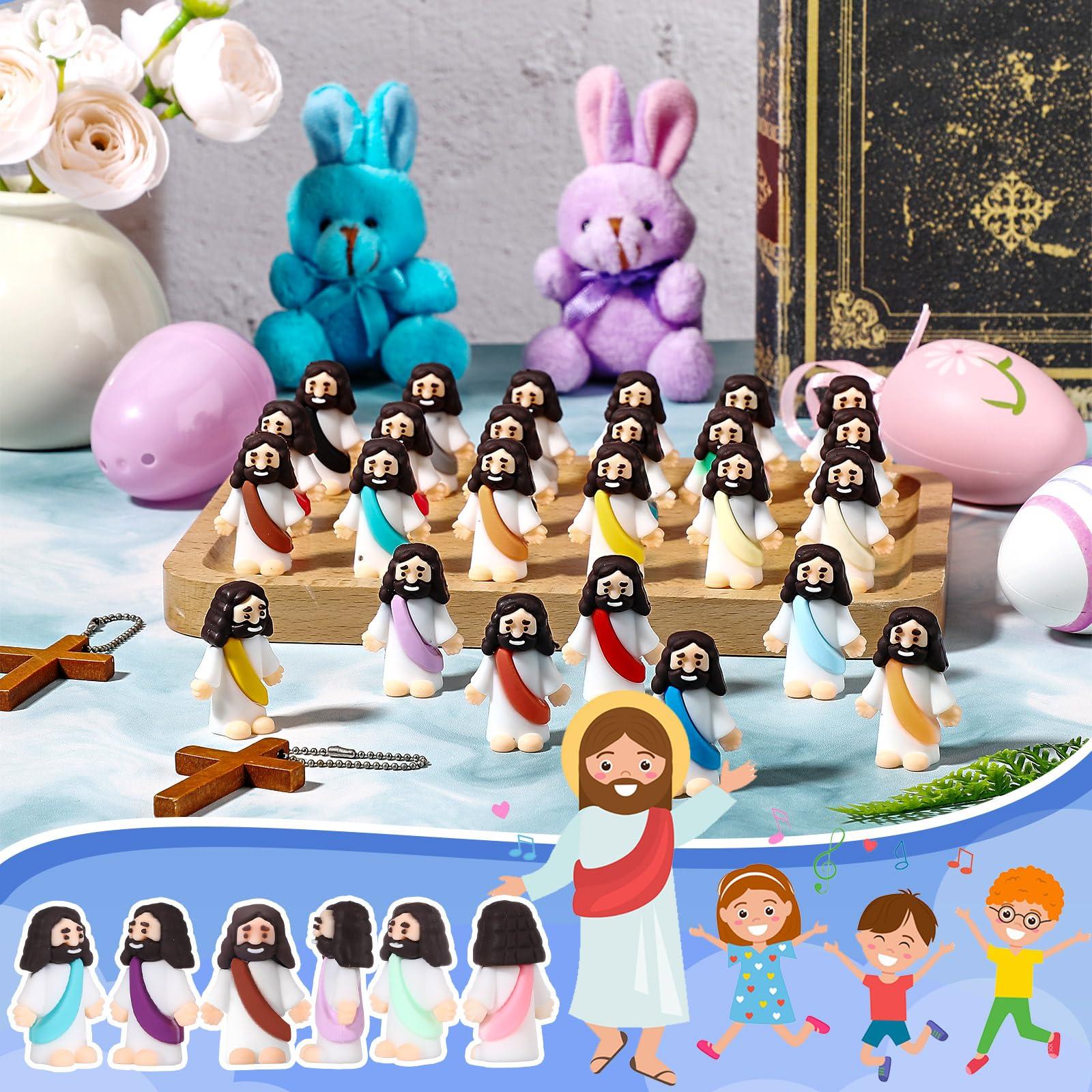 Sumind Sumind 50 Pcs Jesus Toys Original Design Mini Rubber Little Jesus Figurine to Hide and Seek Religious Party Favors Sunday School Craft Baptism Gifts for Easter Egg Stuffers (Comprehensive Colors)