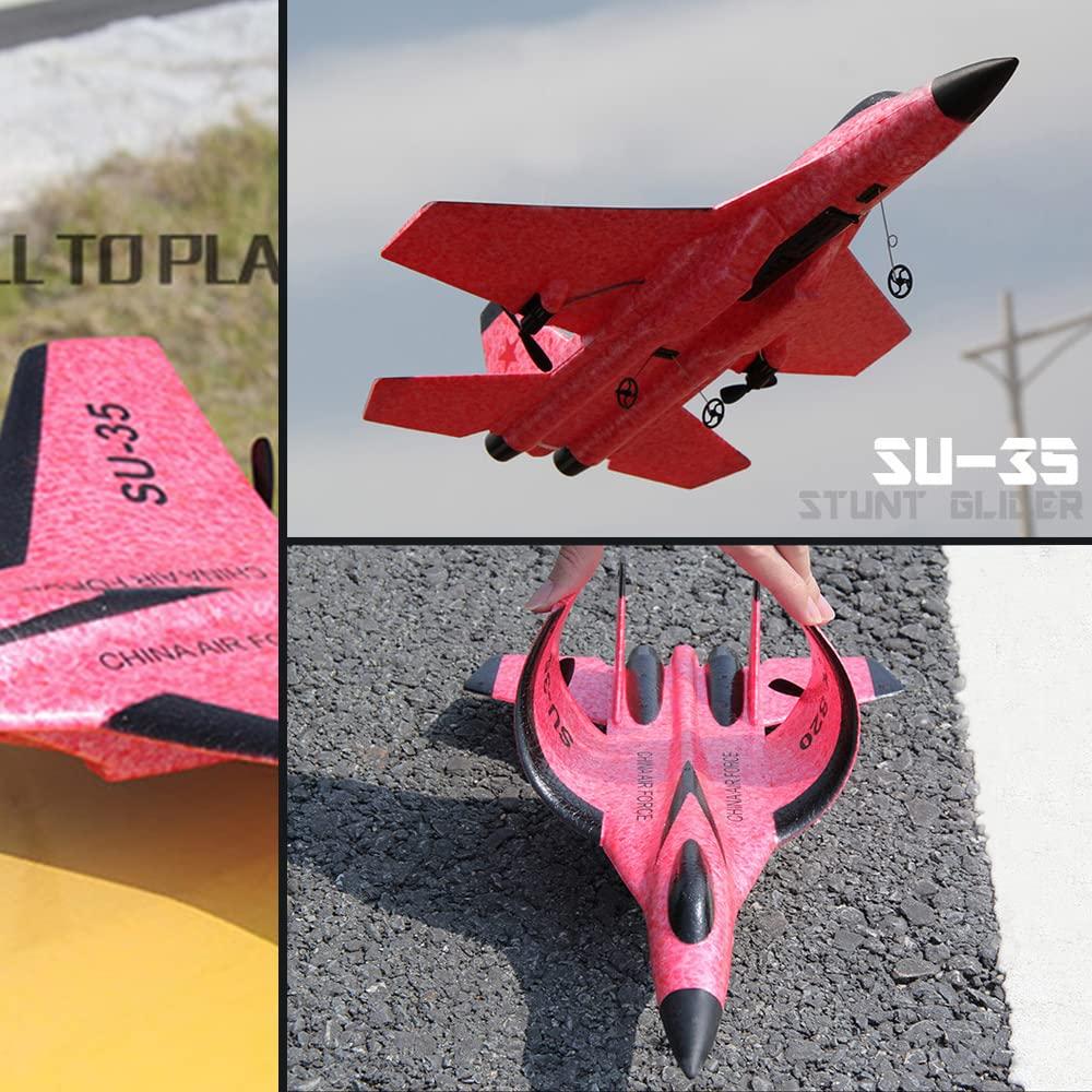 HCPBRS SU-35 Jet Fighter Stunt RC Airplane, 2.4G Remote Control Plane RC Aircraft Toy, Aero Jet Control Remoto Airplane Hobby RC Airplanes Model, EPP Foam RC Jet Glider Fighter Plane Toys (Red)