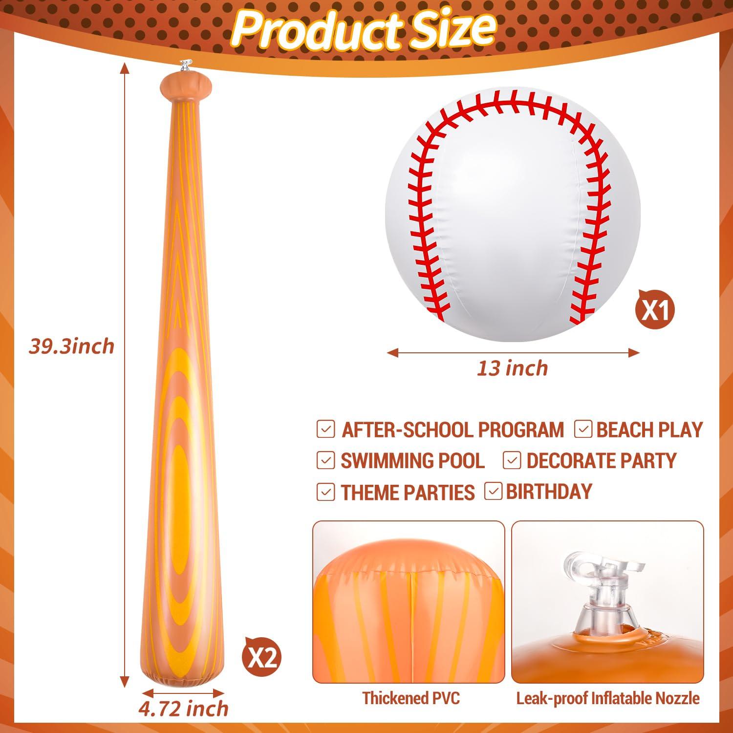 ZHBDMGK Inflatable Baseball Bat and Ball, 3Pcs Baseball Beach Ball Set Including 2Pcs 40 Inch Inflatable Bat and 1Pcs Baseball Beach Ball for Baseball Party Sports Game