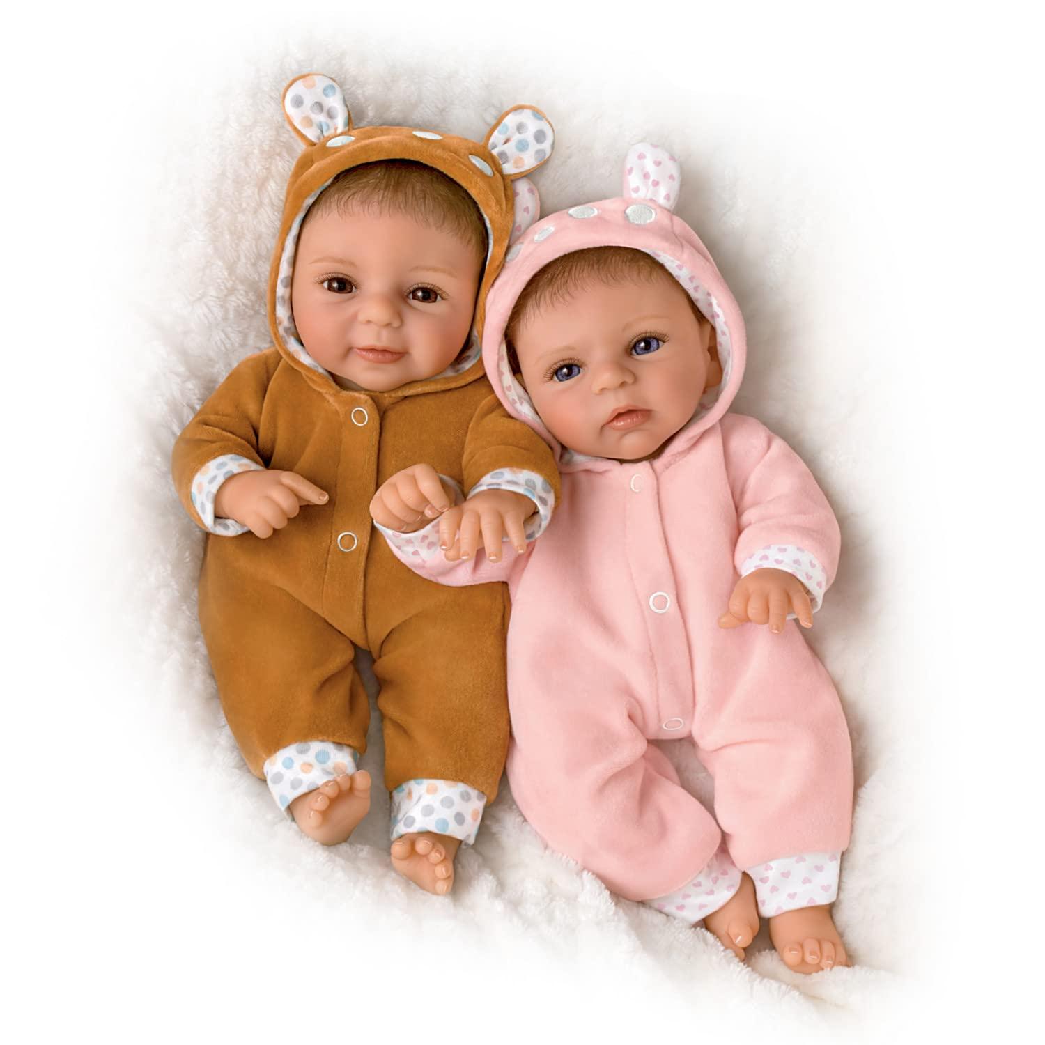 The Ashton - Drake Galleries So Truly Real Sherry Rawn Oh Deer! The Twins are Here! Vinyl Baby Doll Set Featuring Deer Inspired Outfits