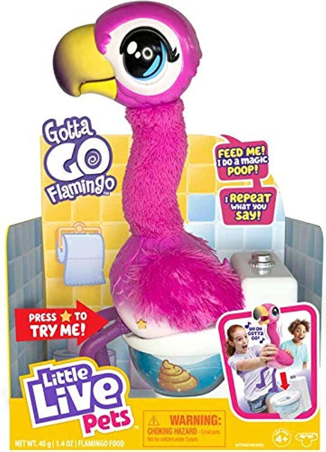collector Gotta go Flamingo! Feed Sherbert Magic Food and When he Sings he has Gotta go Toilet! He Repeats What You say Also! You Won't be able to Stop Laughing & Singing Along.