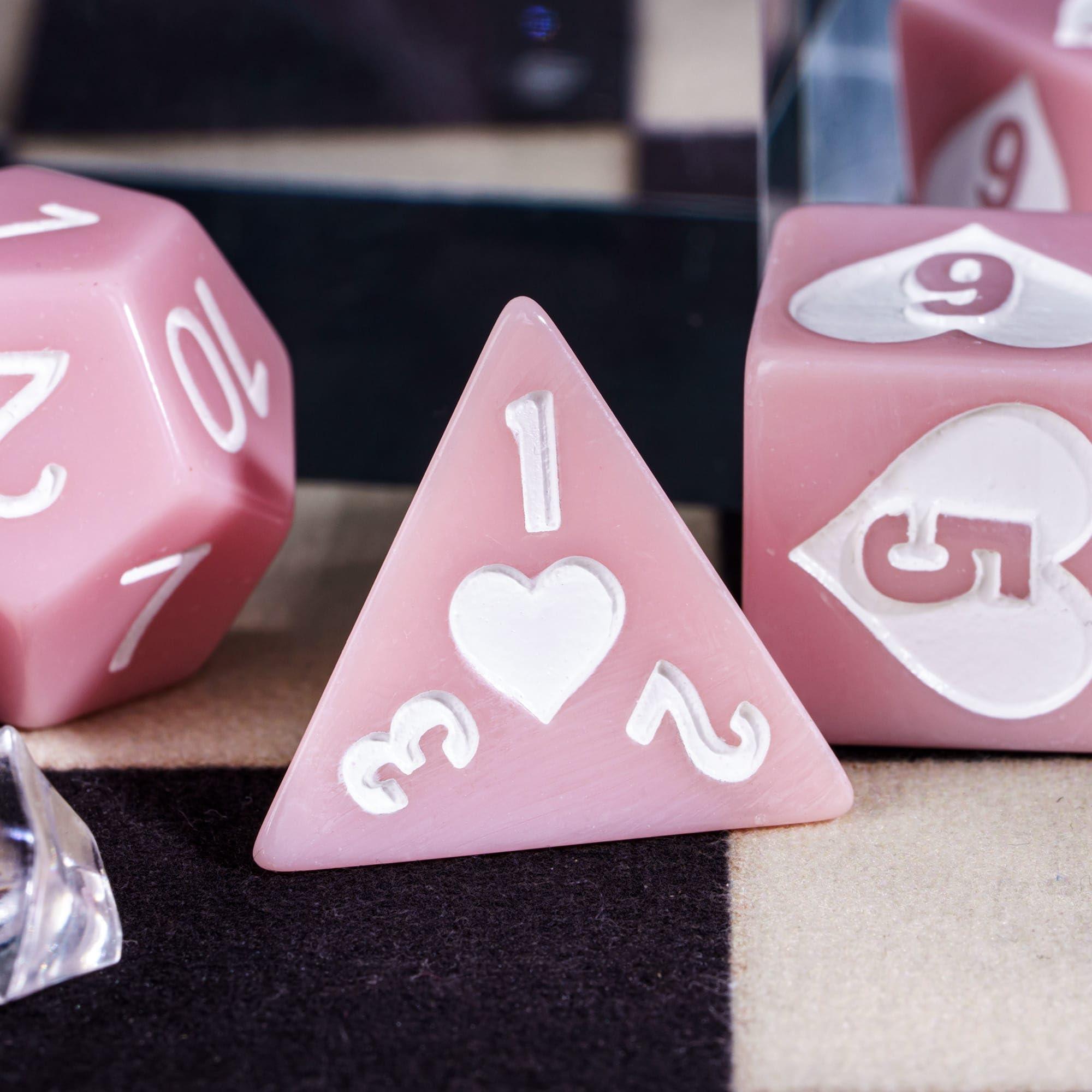 HDdais HDdais 8 Piece Pink DND Dice Set, Heart Resin Polyhedral Dice Set Extra D12 D&D Dice for Dungeons and Dragons Role Playing Game and Other Tabletop Games